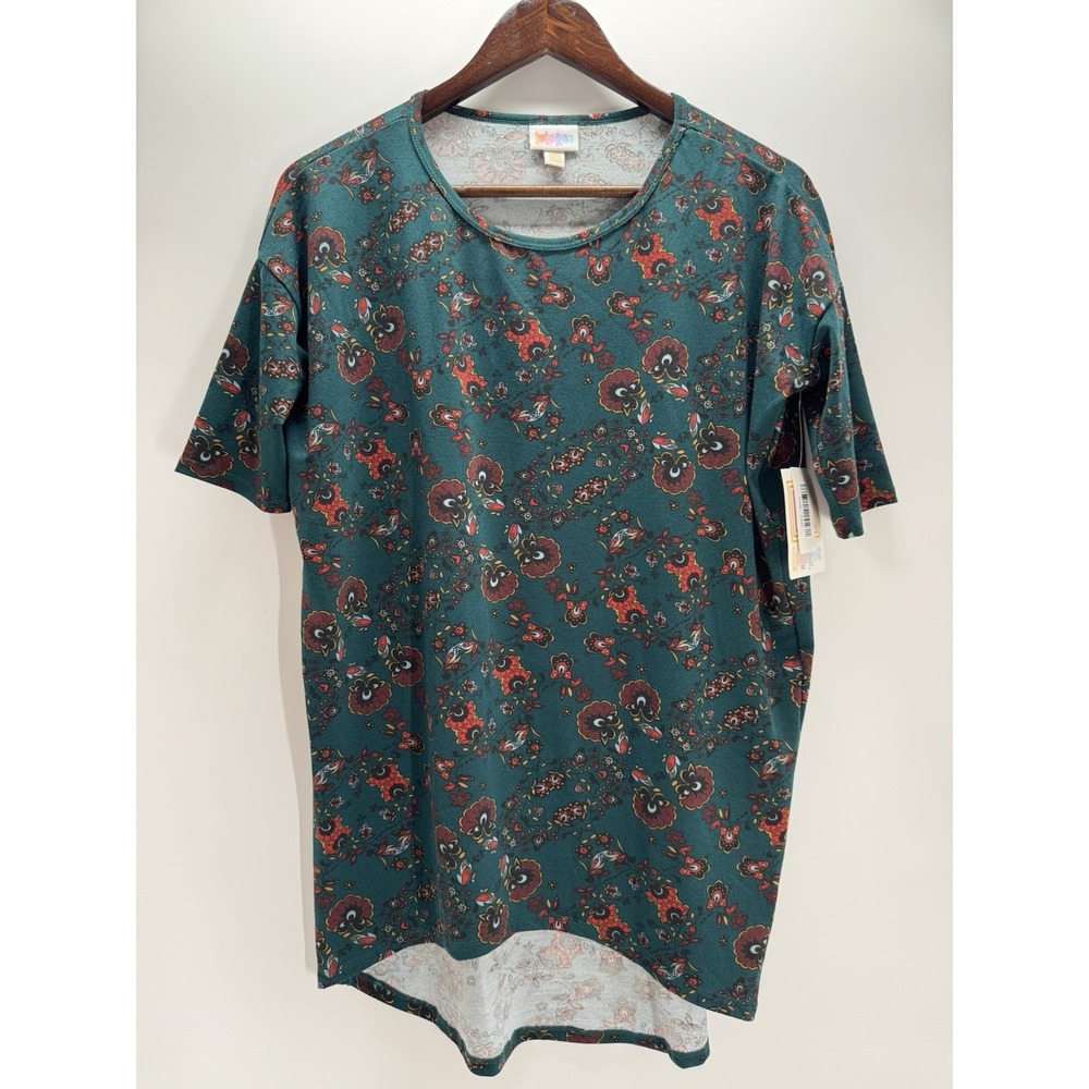 NWT LuLaRoe Irma Tunic XXS Teal Floral Boho Cottagecore Stretch Top Tee